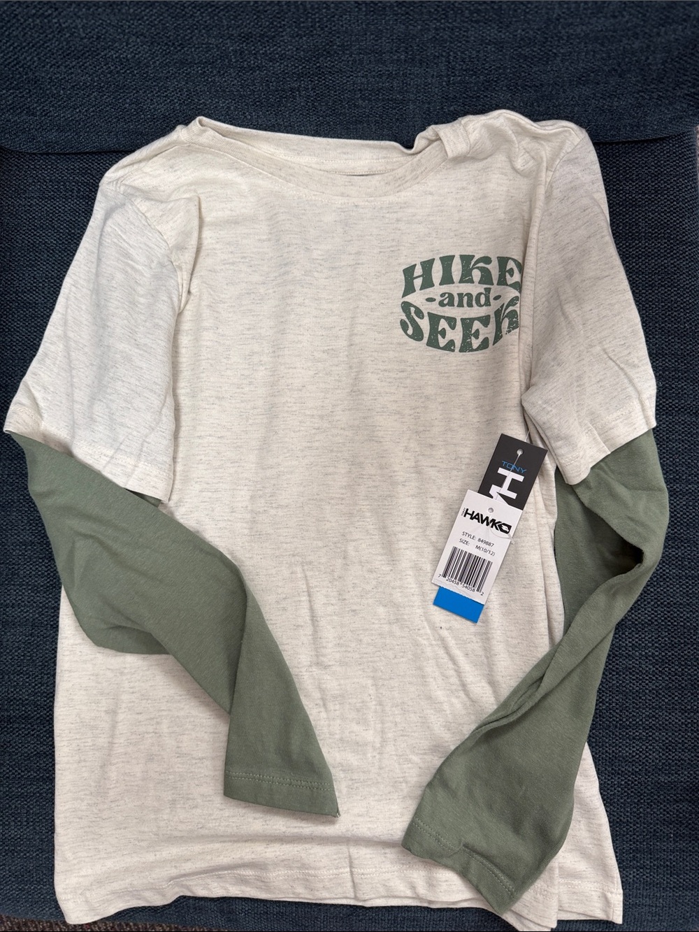 Tony Hawk Cream Layered Long-Sleeve Tee with Olive Green Sleeves size M 10/12